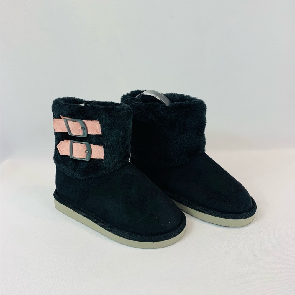 Brand New Girls Black Boots W/ Pink Buckle Accent